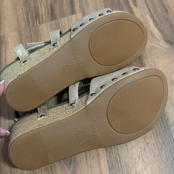 Boutique Corky's Seltzer Gold Metallic
Studded Wedge Sandals - Picture 5 of 9